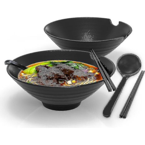 Ensemble de 6 bols à ramen d'une contenance de 1000 ml - Service traditionnel japonais en porcelaine avec baguettes