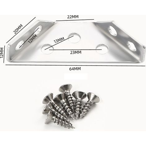 Connecteur d'angle de meuble universel 20 pièces, support d'angle triangulaire multifonctionnel en acier inoxydable, connecteur de fixation d'angle, cadre de support triangulaire de meuble, support d' (1/3)