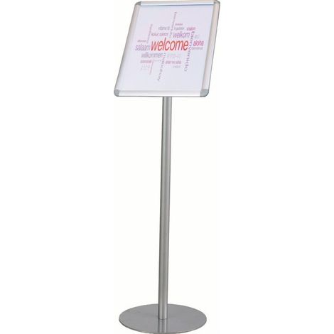Soporte para folletos H900xW252mm plateado con marco a presión DIN A4