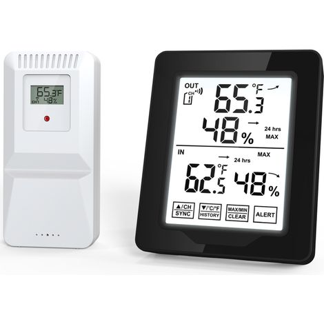 Station météo intérieure/extérieure avec thermomètre numérique et hygromètre rétroéclairé blanc Mesure précise de la température et de l'humidité (1/4)