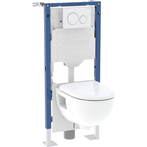 Bâti-pack WC suspendu Duofix avec réservoir Sigma 12cm + plaque Sigma20 + WC suspendu Renova Rimfree TurboFlush - Geberit