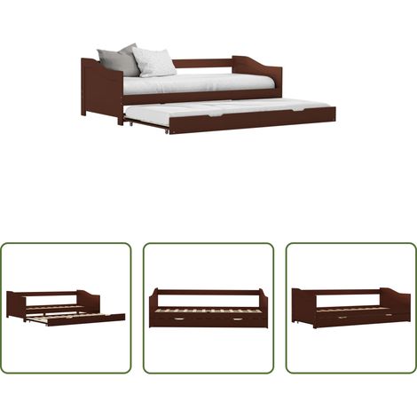 vidaXL Lit inférieur - Cadre de lit extensible sans matelas marron foncé 90x200 cm (1/5)