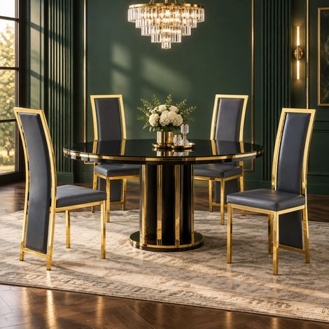 Sedie da pranzo set da 4 in PU nero e metallo dorato, 109 cm, DESVIAE (1/5)
