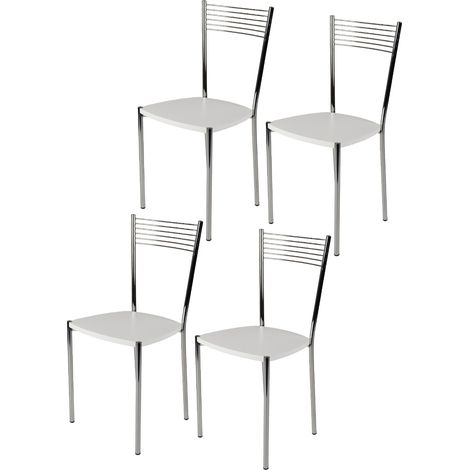 Tommychairs - Set 4 sedie modello Elegance per cucina bar e sala da pranzo, struttura in acciaio cromato e seduta in legno colore bianco (1/5)