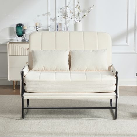 Sofá cama convertible de 2 plazas 104x85x92 cm en chenilla beige FLORAGRACE (1/5)