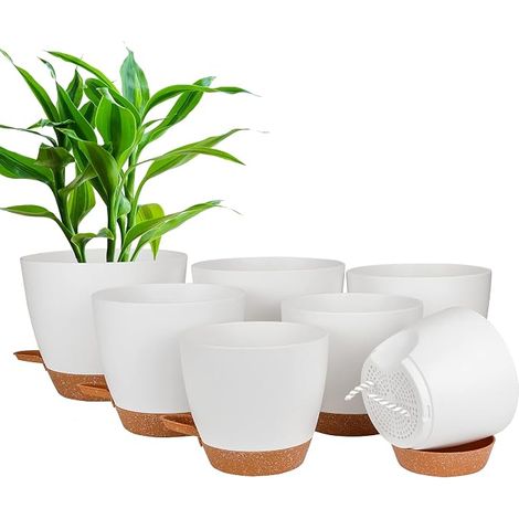 7 Pcs Plastic Flower Pots, 8/7.5/7/6.5/6/5.5/5 in Plastic Flower Pots, Plant Pots with Irrigation System, Suitable for Indoor and Outdoor Balcony Gardens, White (1/5)