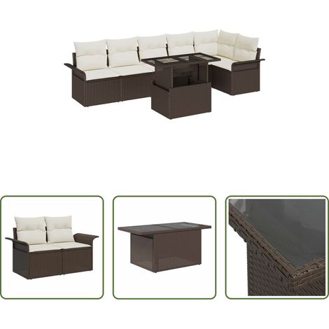 vidaXL Poly Rattan - Garten-Sofa-Set mit Kissen mit Speicher 7 pcs Braun Poly Rattan (1/5)