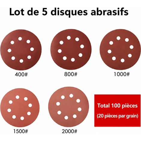 Disques abrasifs 125 mm 8 trous lot de 100 pièces grains P400-P2000 polissage 100 pièces 400 2000 13 × 13 × 11,5 cm 1,2 kg – Livraison gratuite