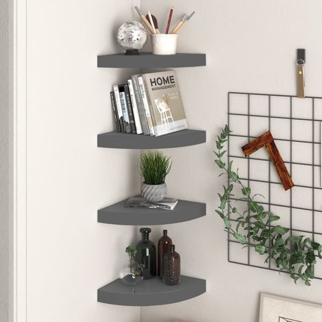 Étagères d'angle flottantes 4 pcs-Étagère murale-Étagère Suspendue gris brillant 25x25x3,8cm MDF 724508 (1/5)