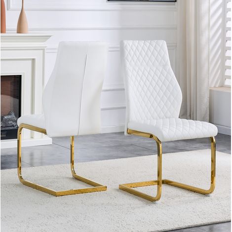 Chaises salle manger lot de 2 PU blanc métal doré OKMYHOME (1/5)