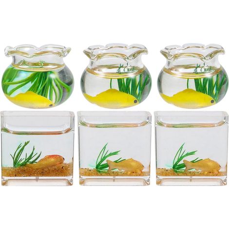 Lot de 6 Mini Aquariums en Verre à l'échelle 1:12, bocaux Miniatures en Verre pour Poissons Rouges, modèle pour Maison de poupée, Accessoires de décoration pour la Maison, Le Jardin, (1/5)