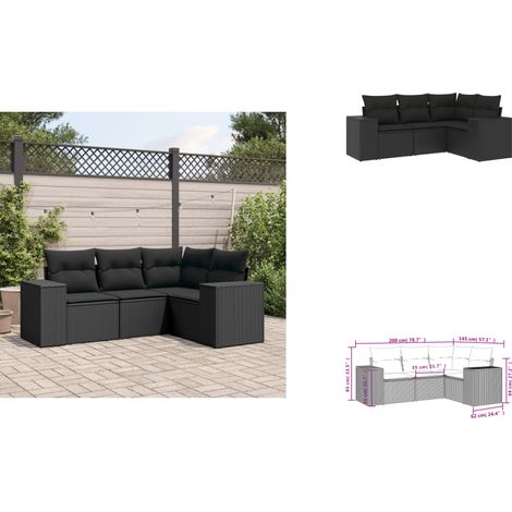 Salon de jardin 4 pcs avec coussins noir résine tressée - Ensemble Salon De Jardin - Meuble Extérieur - Résine Tressée - Rotin Synthétique - Mobilier De Jardin (1/3)