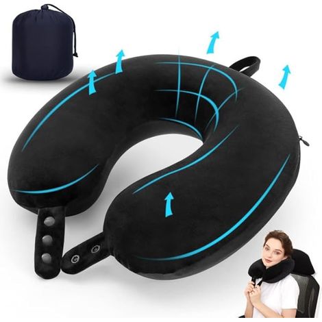 Oreiller de Voyage Soutien pour Cervical en Mousse à mémoire Forme Coussin Repos Dormir U Idéal Noir (1/5)