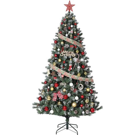 Sapin de Noël 270 cm enneigé lampes blanc chaud pommes de pin salon déco (1/5)