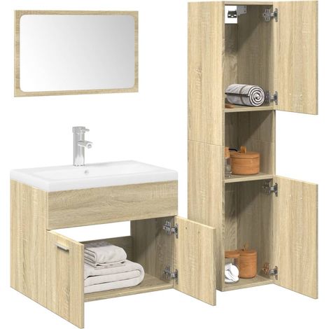 Set de muebles de baño 3 pzas madera contrachapada roble
