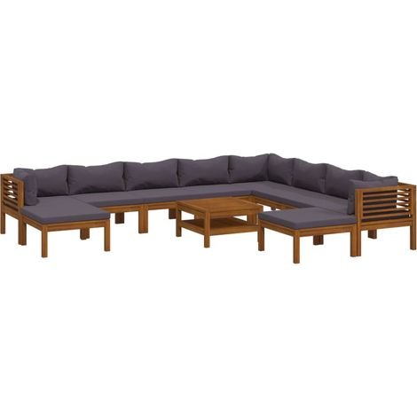 Salon de jardin 11 pcs Contemporain, Ensemble repas de jardin, avec coussin Bois d'acacia solide OIB3261E (1/5)