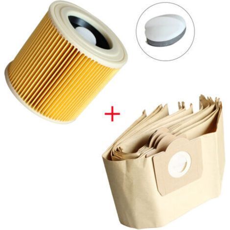 Un ensemble de 5 sacs à poussière et 1 filtre, adaptés aux accessoires d'aspirateur Karcher série A, élément filtrant A2004/A2204, élément filtrant HEPA, sac à poussière (1/4)