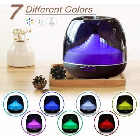 500ml Humidificateur Diffuseur d'Huiles Essentielles,Humidificateur d'air Electrique Ultrasonique avec 7-Couleurs LED pour SPA, Yoga (1/4)