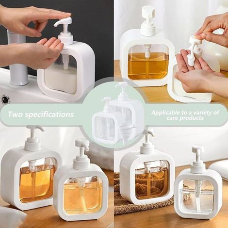 2 Pièces Distributeur Savon, Plastique Transparent, 300ml et 500ml, Pompe Anti-fuite, Entonnoir Pliable, pour Cuisine Salle de Bain (1/5)