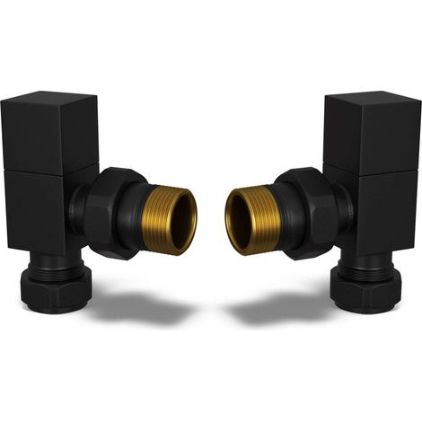 Square - Black Radiator Valves Angled 15mm