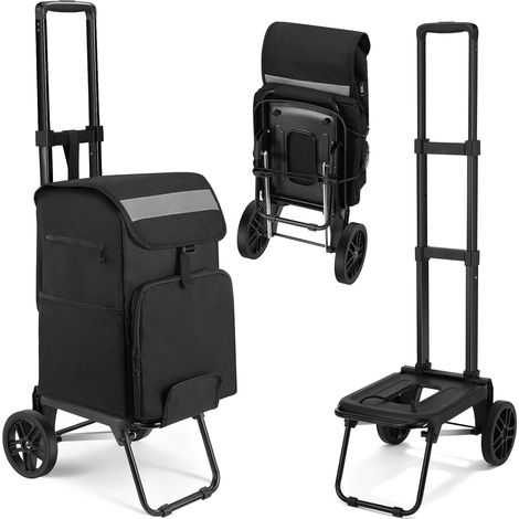 Chariot Caddie de Courses Pliable à roulettes 46L/136KG Capacité, 2 en 1 Caddy Diable et Chariot pour Camping et Linge (1/5)