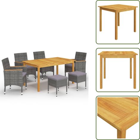 The Living Store Ensemble à manger de jardin 7 pcs Gris - Salon De Jardin - Mobilier De Jardin - Set De Jardin - Table De Jardin - Chaises De Jardin (1/5)