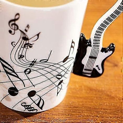 Mug musical créatif de 250 ml (8,5 oz) style violon et guitare, mug en céramique pour café, thé, lait, mug à anse, mug à café, cadeau original (guitare électrique noire) (1/2)