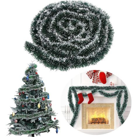 Weihnachtsgirlande 10m Grün-Weiß für Innen & Außen, Tannengirlande mit Schnee-Effekt