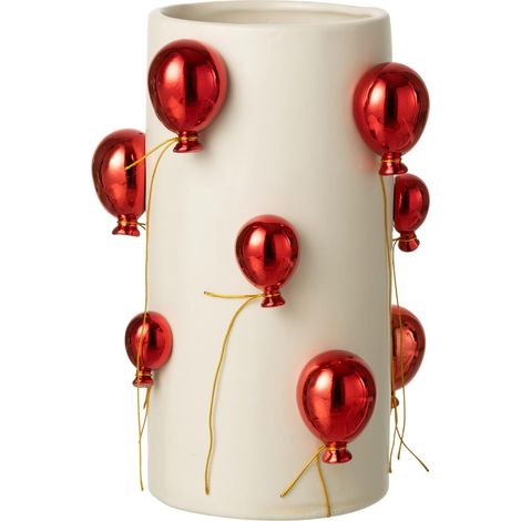 Vase Déco en Céramique "Ballon" 30cm Blanc & Rouge