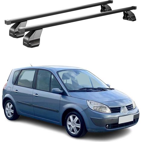 OMAC Barres de toit transversales en acier pour Renault Scenic II 2003-2009 – Antivol inclus – Testées City Crash – DIN 75302:2019 – ISO/PAS 11154:2006 – Charge max 75 kg Noir (1/4)