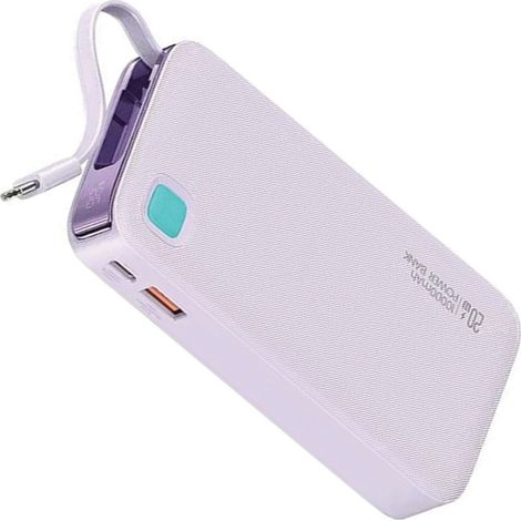 Batería externa USAMS con cable USB-C retráctil, 10000 mAh, PD, carga rápida de 20 W, serie XY, color púrpura, 10KCD22403 (US-CD224) (1/5)