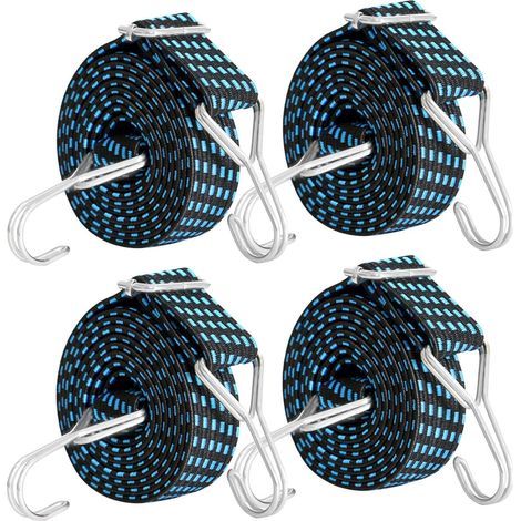 4 Sangles d'arrimage, Crochets doubles, Latex renforcé, 100 cm, Pour moto, camion (1/5)