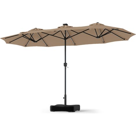 2 x 4 M Parasol de Jardin Double Face, 108 Lampes LED, Pied Lesté Inclus, 12 Baleines Robustes, Manivelle Pratique, 3 Aérations, Piscine, Cour, Marron (1/5)