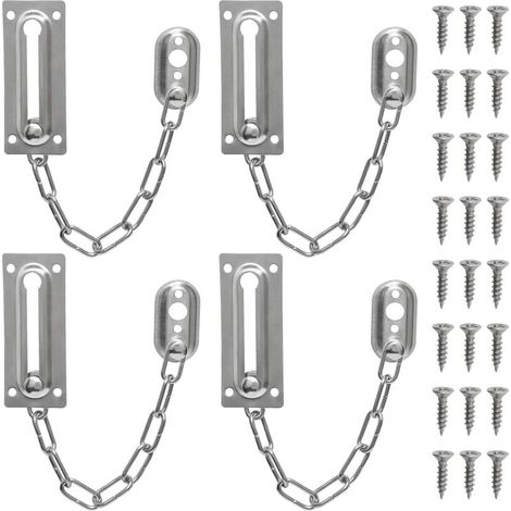 Lot de 4 chaînes de sécurité en acier inoxydable avec 24 vis assorties pour porte d'entrée, balcon, résidence, chambre, armoire, fenêtre, motel (1/5)