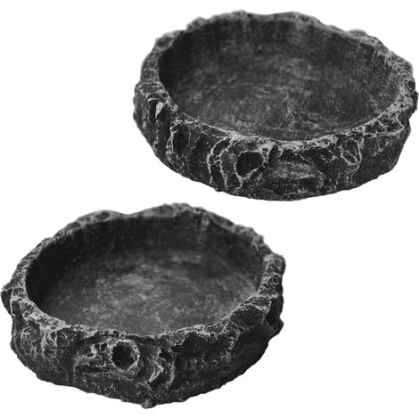 2 bassins pour reptiles, design rocheux, résine alimentaire, pour eau et nourriture, adapté aux lézards, tortues aquatiques et terrestres (1/5)