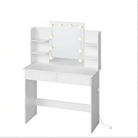 Coiffeuse blanc avec miroir LED et grands rangements 90 x 40 x 135 cm (1/5)