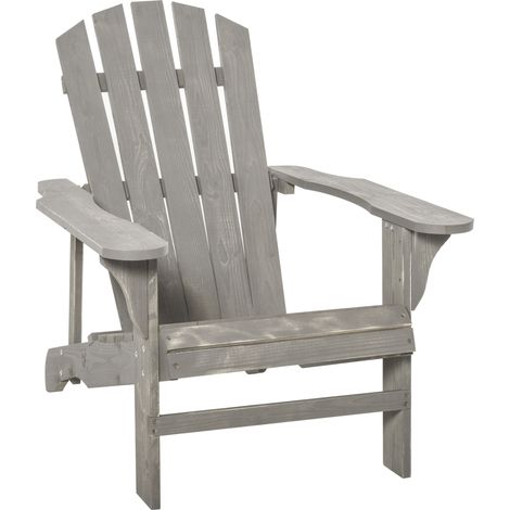Fauteuil Adirondack en bois massif sapin gris vieilli, chaise jardin extérieur 78x89x88 cm, siège terrasse balcon (1/5)