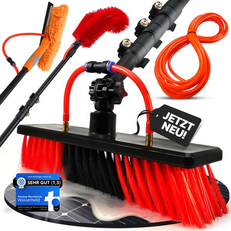 Brosse de lavage télescopique avec raccord d'eau manche télescopique de 4,4 m Barre télescopique pour le nettoyage des fenêtres Balai télescopique pour vitres, kit de nettoyage (1/5)
