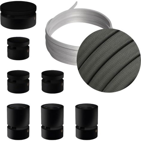 Sistema Filé Linear Kit - con cavo di 5 m per catenaria e 7 componenti in legno verniciato nero per interni