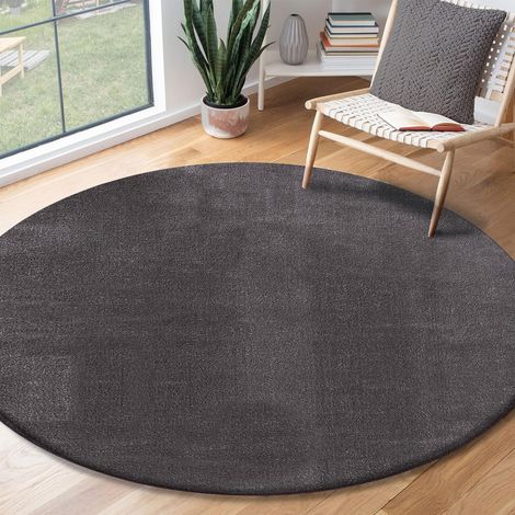 Tapis Moderne Moelleux à Poils Courts, antidérapant, Lavable Jusqu’à 30°C, Super Doux, Aspect Fourrure, pour Salon et Chambre, décoratif, Anthracite, 160 cm Rond (1/4)