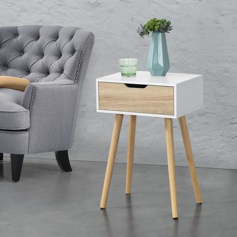 Comodino Östersund con Cassetto - Bianco / Effetto Rovere [en.casa] (1/5)