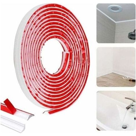 Moulure Autocollante Flexible 5m Moulage en Quart de Rond Étanche Quart de Rond PVC Adhesif Quart de Rond PVC Blanc Quart de Rond Plastique Quadrant en PVC pour Joints de Mur Taille M 19x13m (1/5)