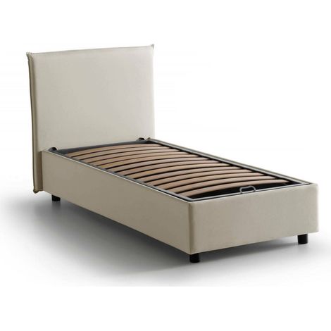 Talamo Italia Cama individual Cassiopea, Cama contenedor con revestimiento de tela, 100% Made in Italy, Apertura frontal, adecuado para colchón Cm 80x200, Beige, con embalaje reforzado