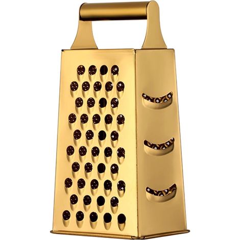 Large Stainless Steel 4 Sides Grater Slicer with Handle, Multifunctional Cutter Planing for Ginger, Garlic, Cucumbers, Carrots, Cheese, Potato, Ergonomic Design Kitchen Gadgets Accessories Gold (1/5)