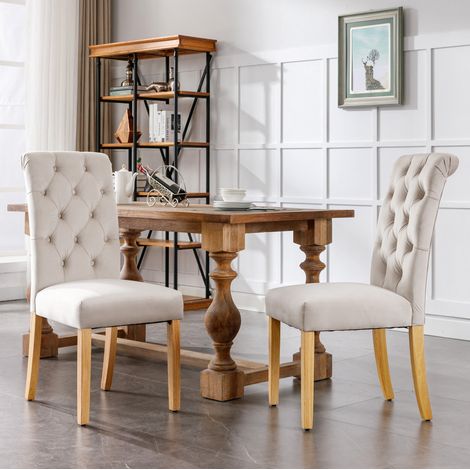 Esszimmerstuhl 2er Set Samt mit Eichenbeinen Beige OKMYHOME (1/5)