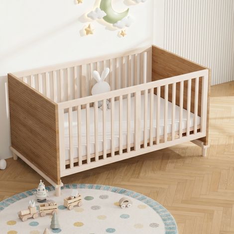 Babybett mit Gitterstäben, 5 Höhen, Stützfüßen, Naturholz, 144 x 74 x 87 cm (1/5)