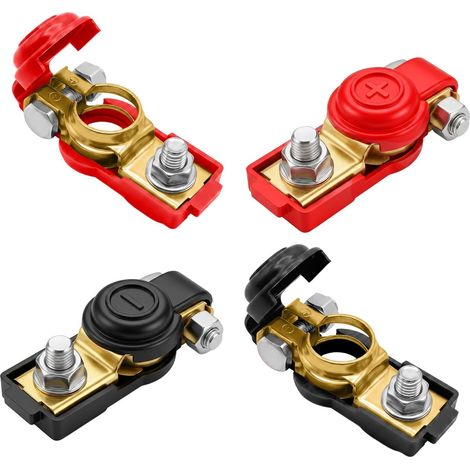 2 Paires de Bornes de Batterie 12V 24V, Cosse Batterie avec Cache en Plastique, Cosses Positives et Négatives, pour Voiture Camion Bateau Camping Car (1/5)