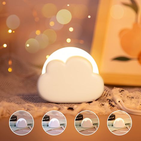 Veilleuse Enfant Nuage, Veilleuse Bébé Nomade, avec 4 Intensité et Lanière en silicone, Veilleuse Led Rechargeable, Lampe de Chevet pour Chambre d'Enfant, idéal pour Bébé et Maman (Blanc) (1/5)
