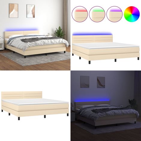 Boxspringbett mit Matratze & LED Creme 160x200 cm Stoff - Boxspringbett - Betten - Schlafräume - Cremefarbenes Bett - Led Beleuchtung - Home & Living (1/5)