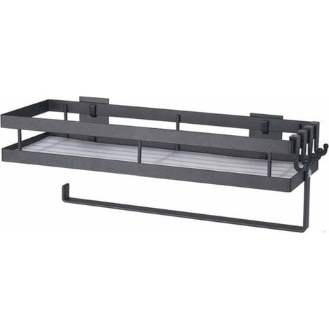 étagère à épices murale sans perage,etagere rangement,étagère à épices suspendue avec porte-rouleau de cuisine et 4 crochets amovibles, etagere cuisine, 35 cm Noir… (1/5)